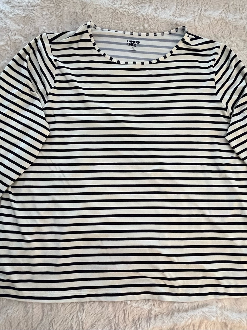 Lands' End Women's 2X Navy Blue & White Striped Activewear Top SPF 50. Swim/Golf